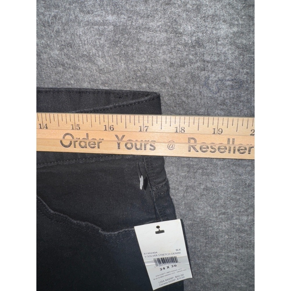 Volcom Mens Solver Modern Straight Stretch Denim Black Jeans Dark Wash 34x30 NEW - Picture 5 of 9